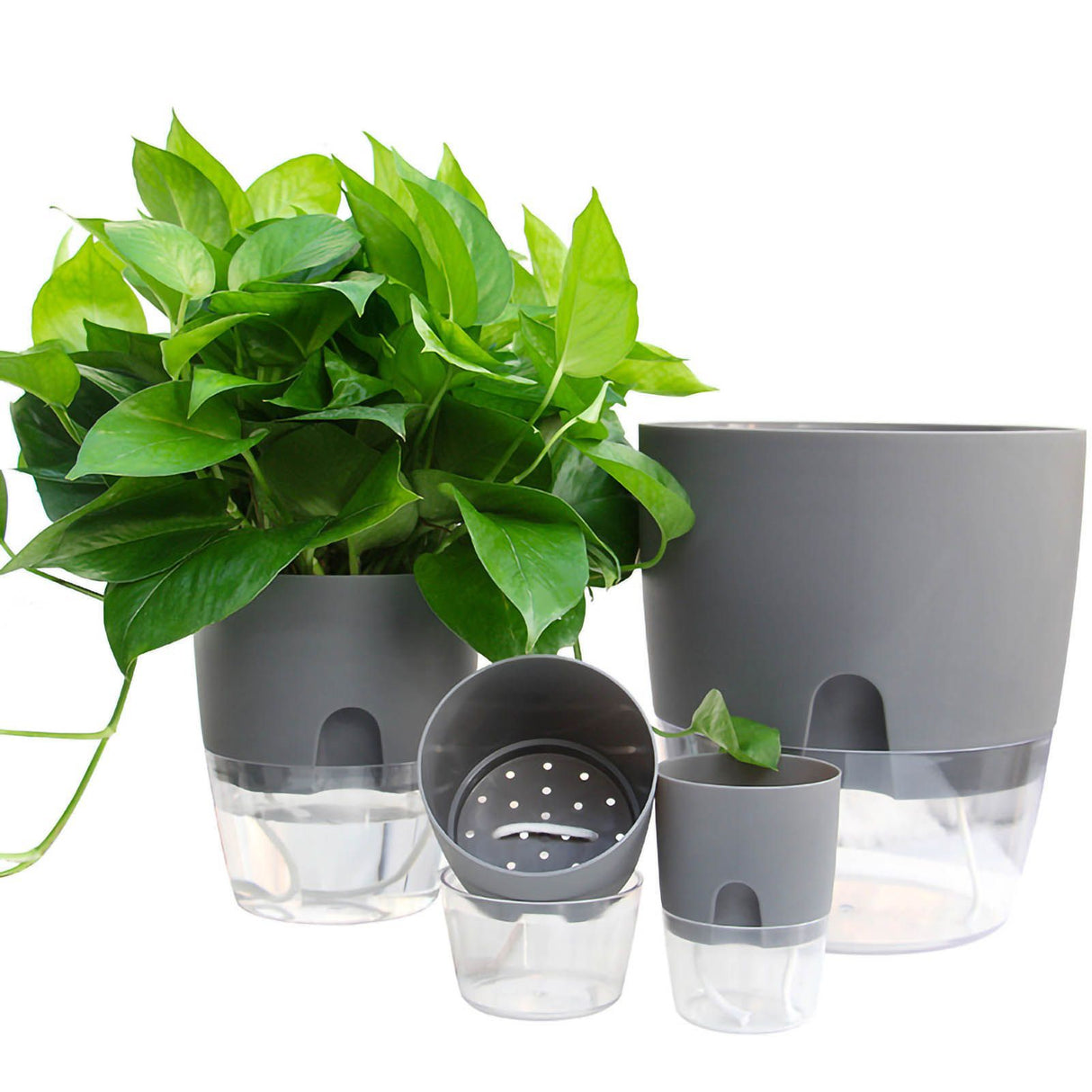 Self Watering Planter Cotton Rope Plastic Decorative Planting Pot for Indoor Outdoor Plants Flowers Herbs Grey 15.3cm/6in Diameter