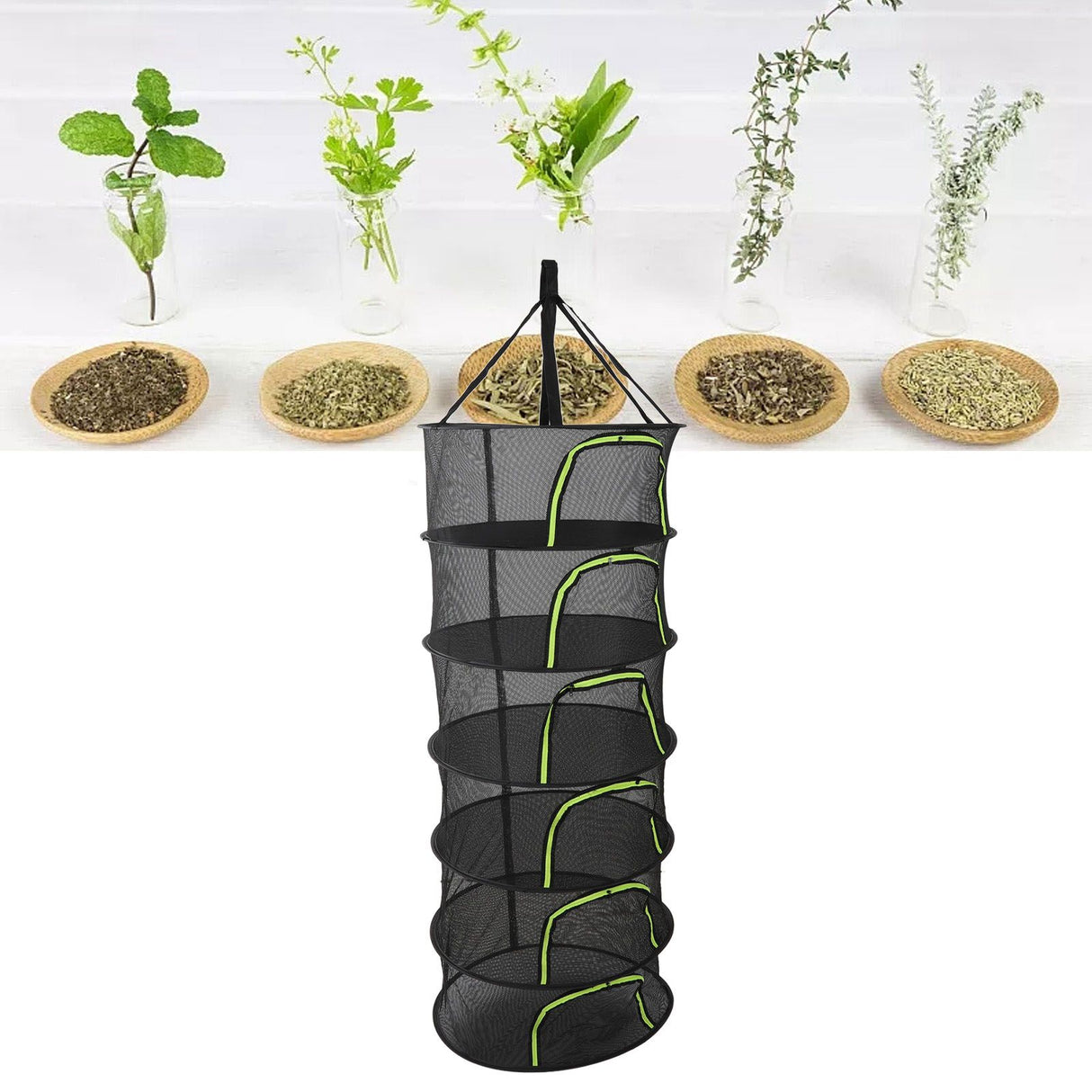 Foldable Plant Drying Net Multilayer Zipper Closure Design 60cm Diameter Herb Buds Dry Net with Storage Bag 6 Layers