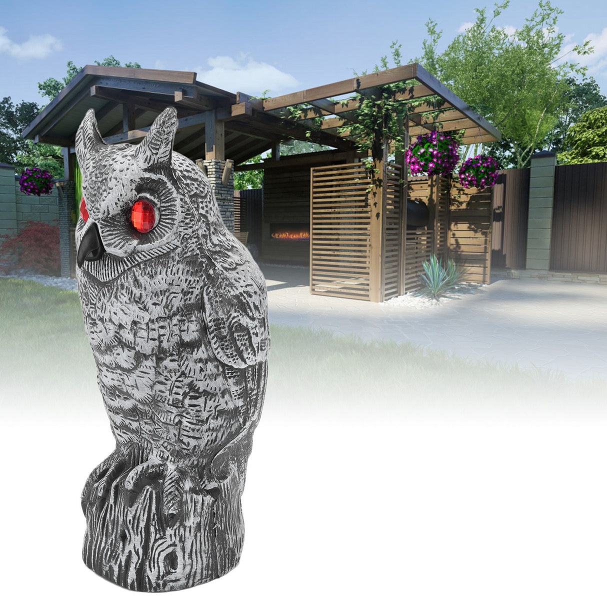 Solar Powered Owl Glowing Eyes Lifelike Appearance Waterproof Sun Resistant Bird Repeller for Home Garden Patio Fence