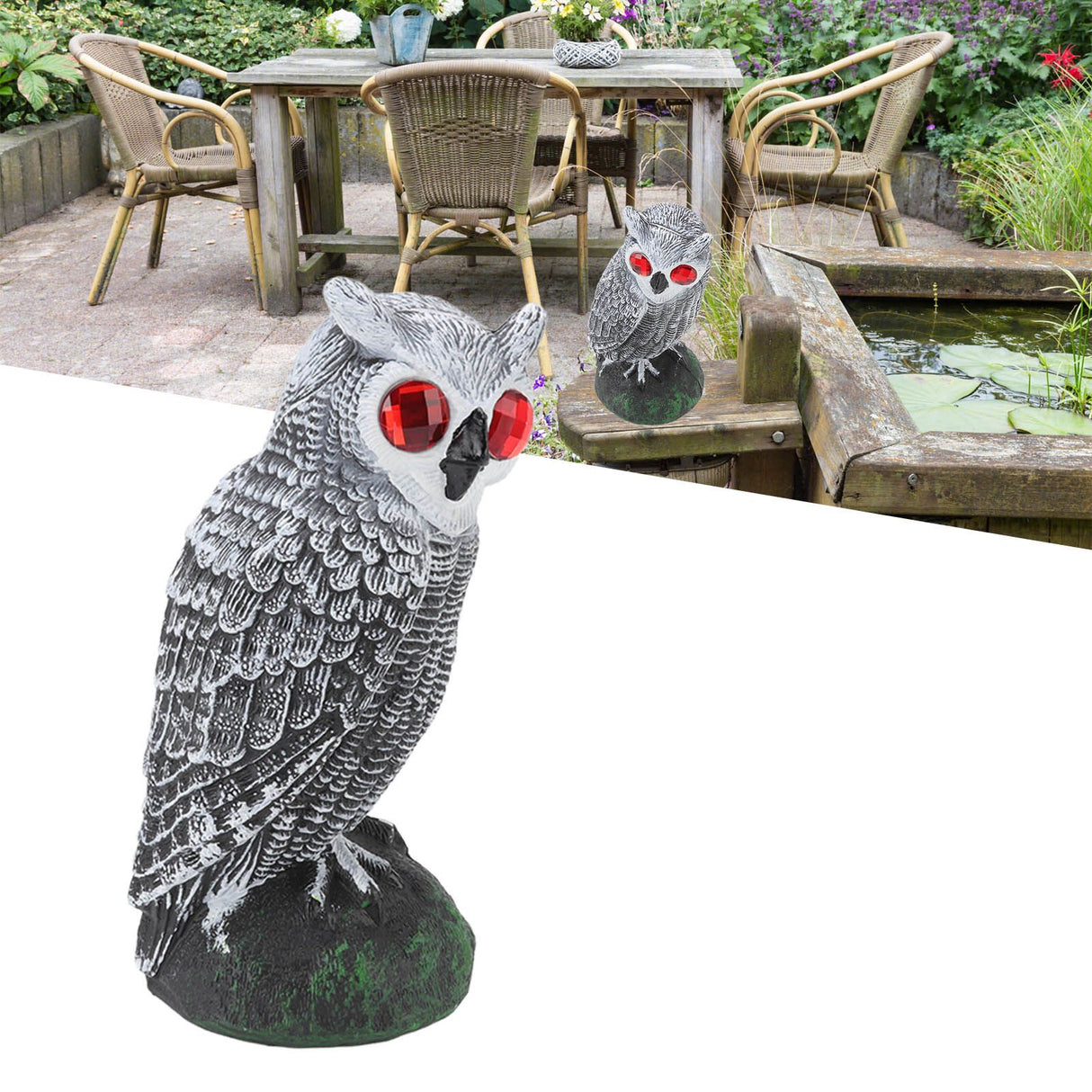 Owl Bird Deterrent Garden Plastic Red Eyes Owls to Keep Birds Away Fine Details Wear Resistant Owls to Keep Birds Away Elbow Cat Plain White
