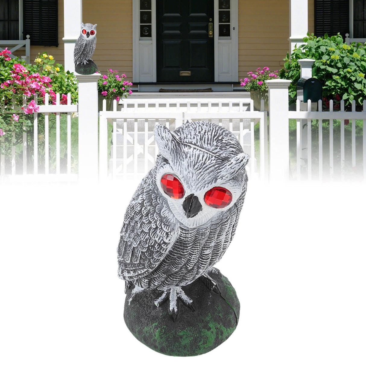 Owl Bird Deterrent Garden Plastic Red Eyes Owls to Keep Birds Away Fine Details Wear Resistant Owls to Keep Birds Away Elbow Cat Plain White