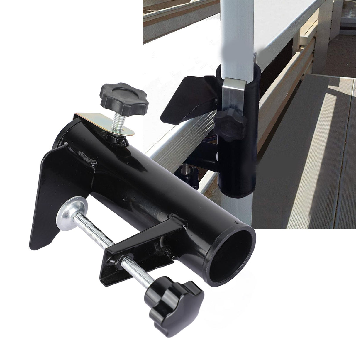Umbrella Clamp Steel Outdoor Stable Umbrella Clip for Garden Yard Fishing Rod Black