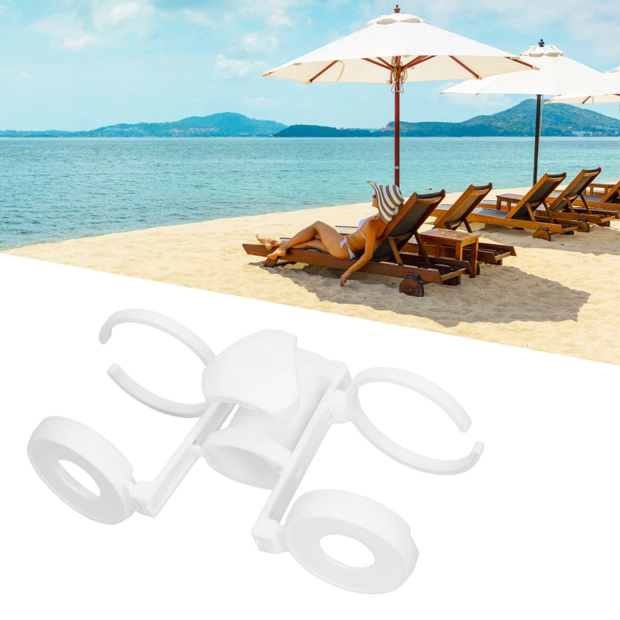 Beach Umbrella Cup Holder Lightweight Durable Sunumbrella Hanging Drink Holder for Beach Traveling White