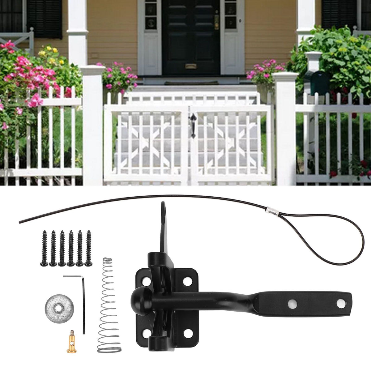 Fence Latch Carbon Steel with Spring Gate Latch Safety Latch for Indoor Window Doors Pet Fences