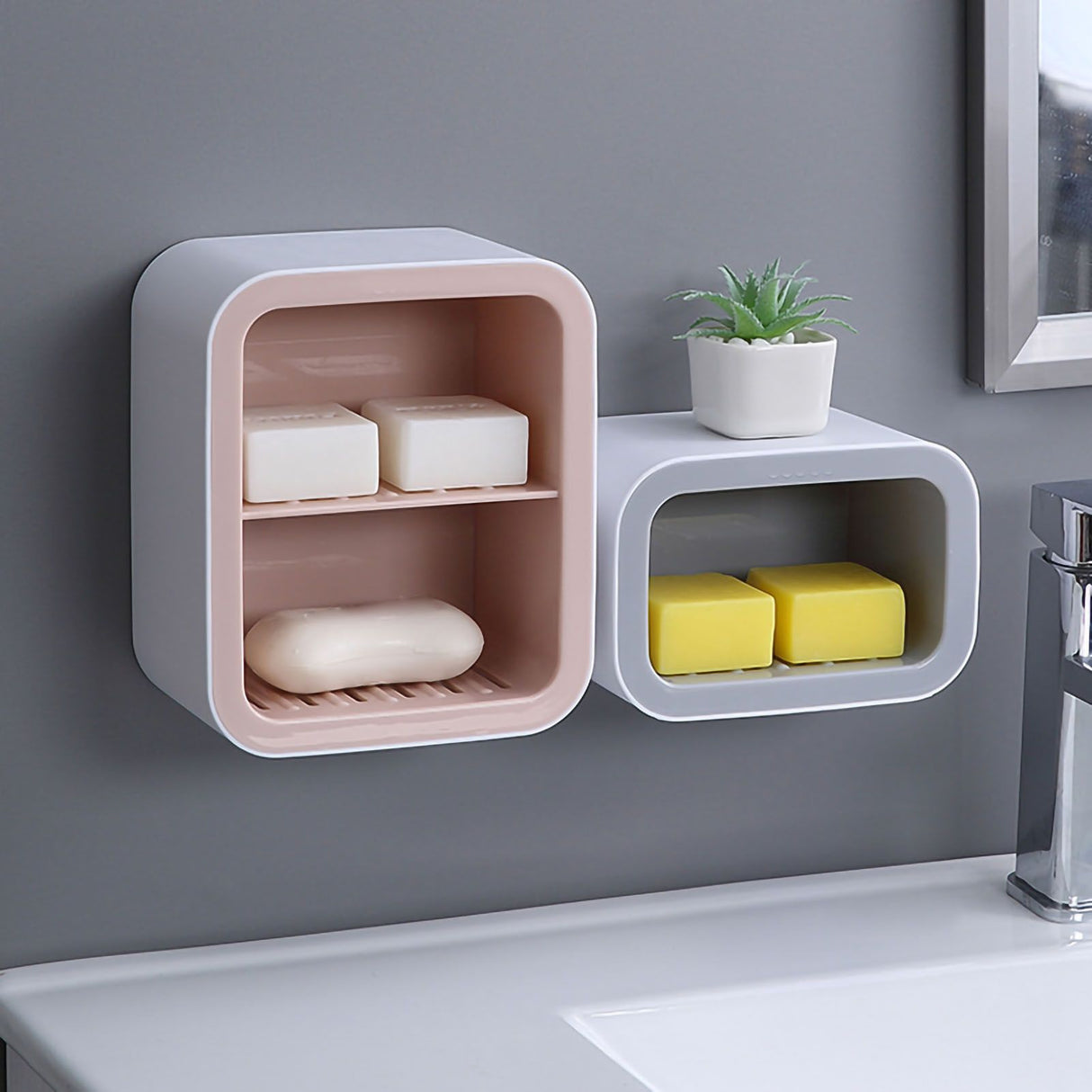 Wall Mount Soap Rack Drain Toilet Suction Disc Punch Free Box Student Dormitory Supplies Nordic 1 Layer Gray