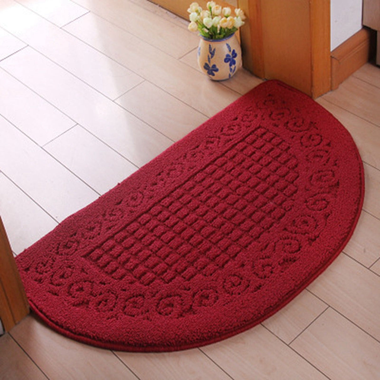 Half Circle Doormat Semicircle Floor Mat Dust Trap Polyester Fiber Strong Absorption Anti Slip for Outdoor Indoor Dark Red 48x78cm / 18.9x30.7in