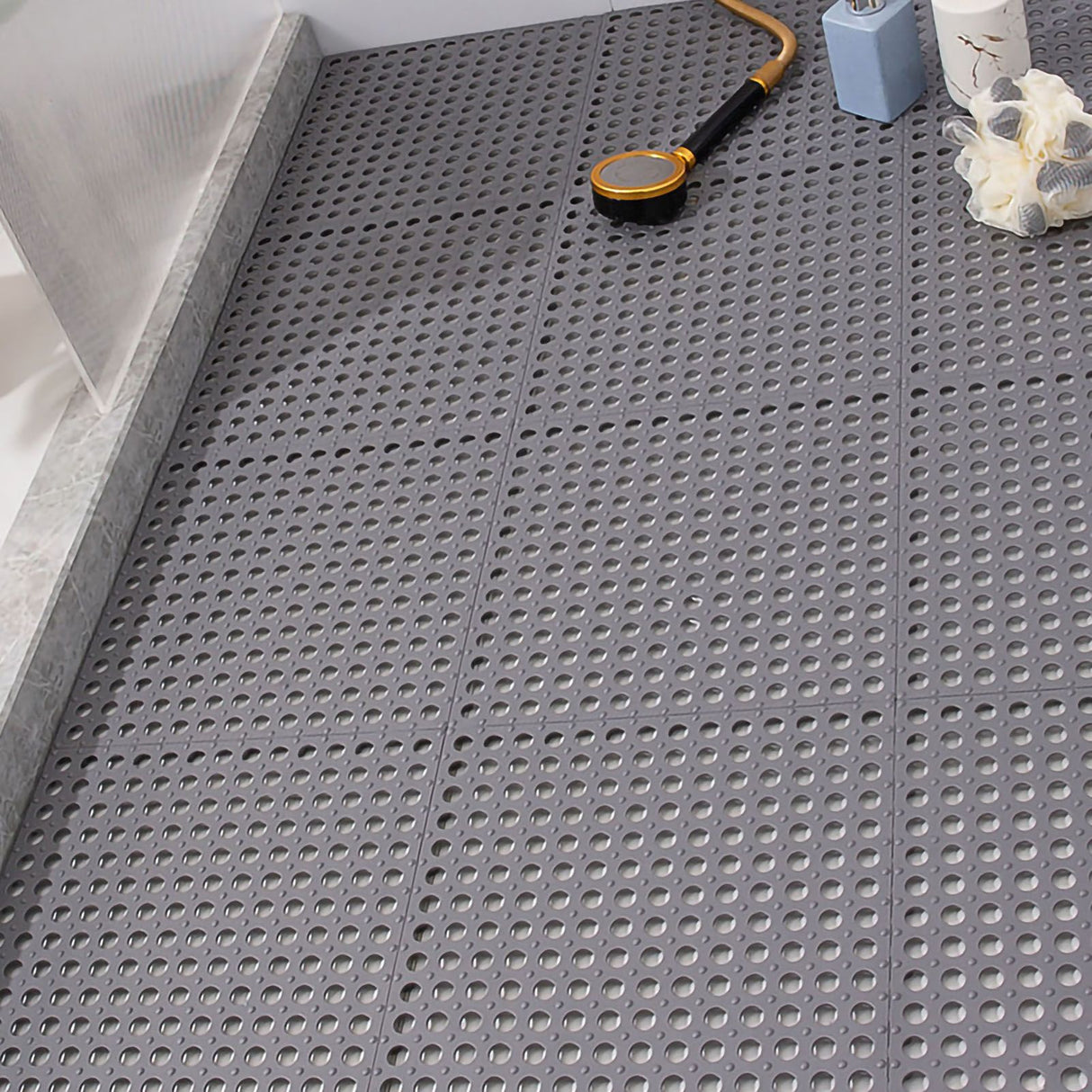 10PCS Suction Cup Floor Mats Anti Slip Plastic Mosaic Bath Mat for Kitchen Bathroom Grey
