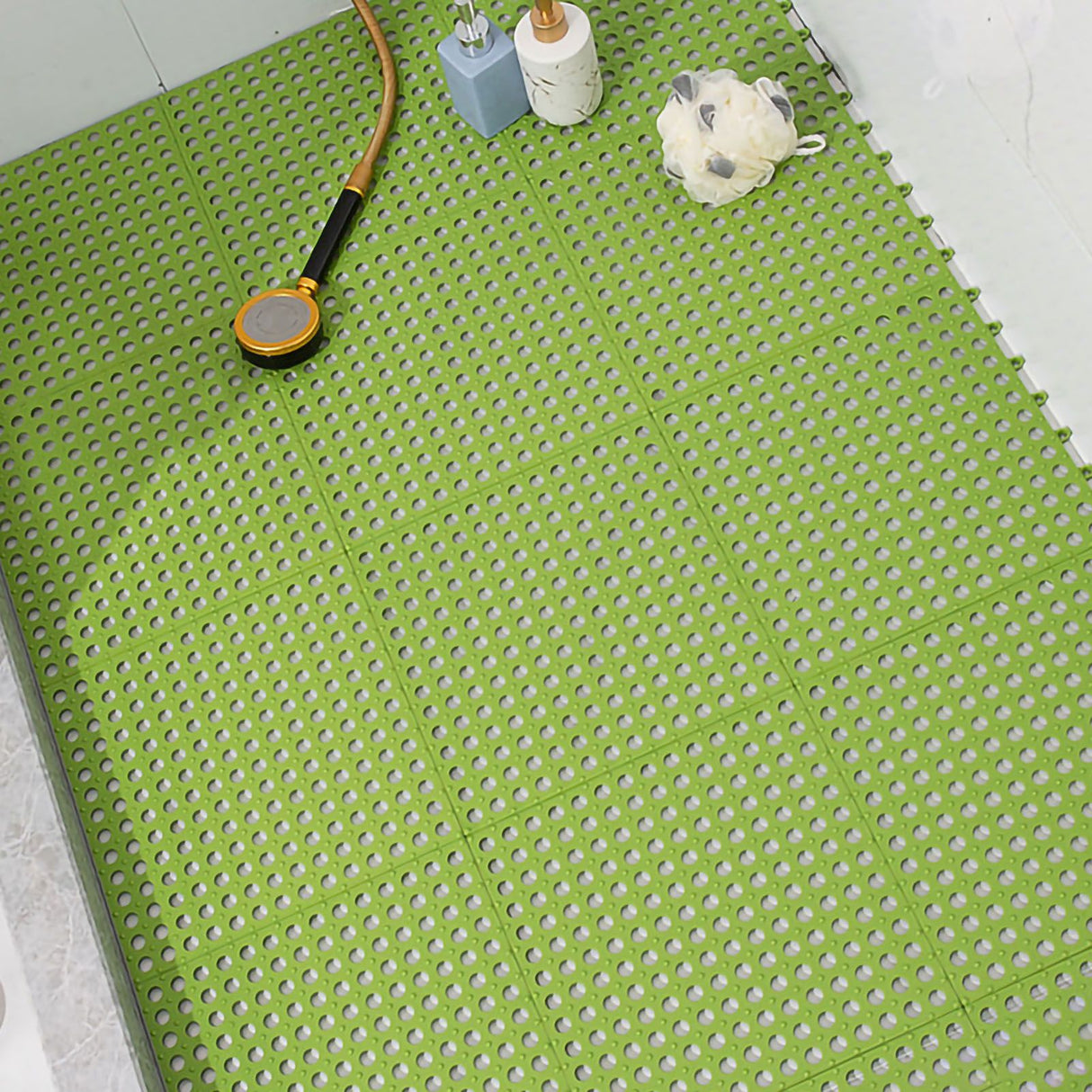 10PCS Suction Cup Floor Mats Anti Slip Plastic Mosaic Bath Mat for Kitchen Bathroom Green