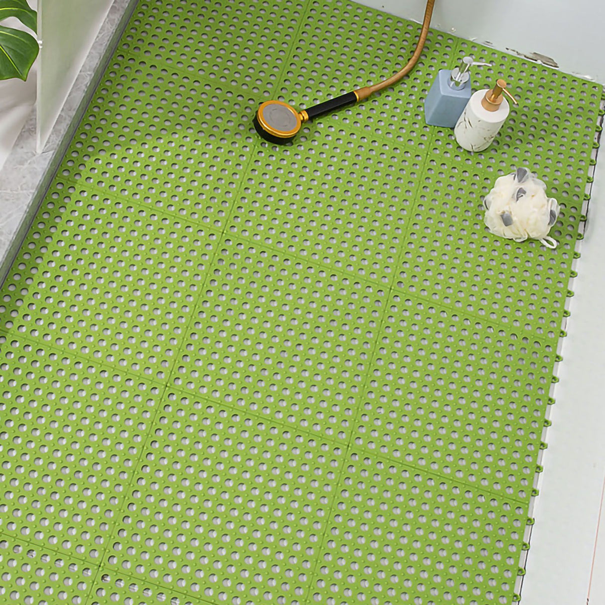 10PCS Suction Cup Floor Mats Anti Slip Plastic Mosaic Bath Mat for Kitchen Bathroom Green