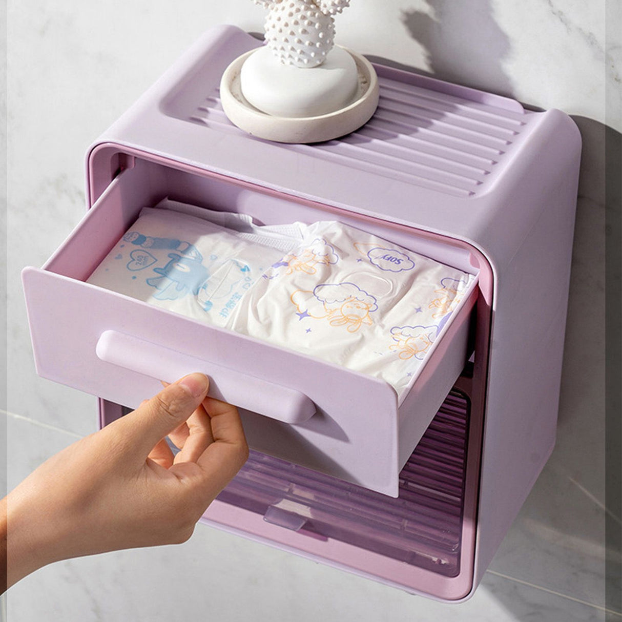 Toilet Paper Roll Box Waterproof Wall Mount Toilet Tissue Holder No Punch Bathroom Tissue Roll Box Double Layer Purple