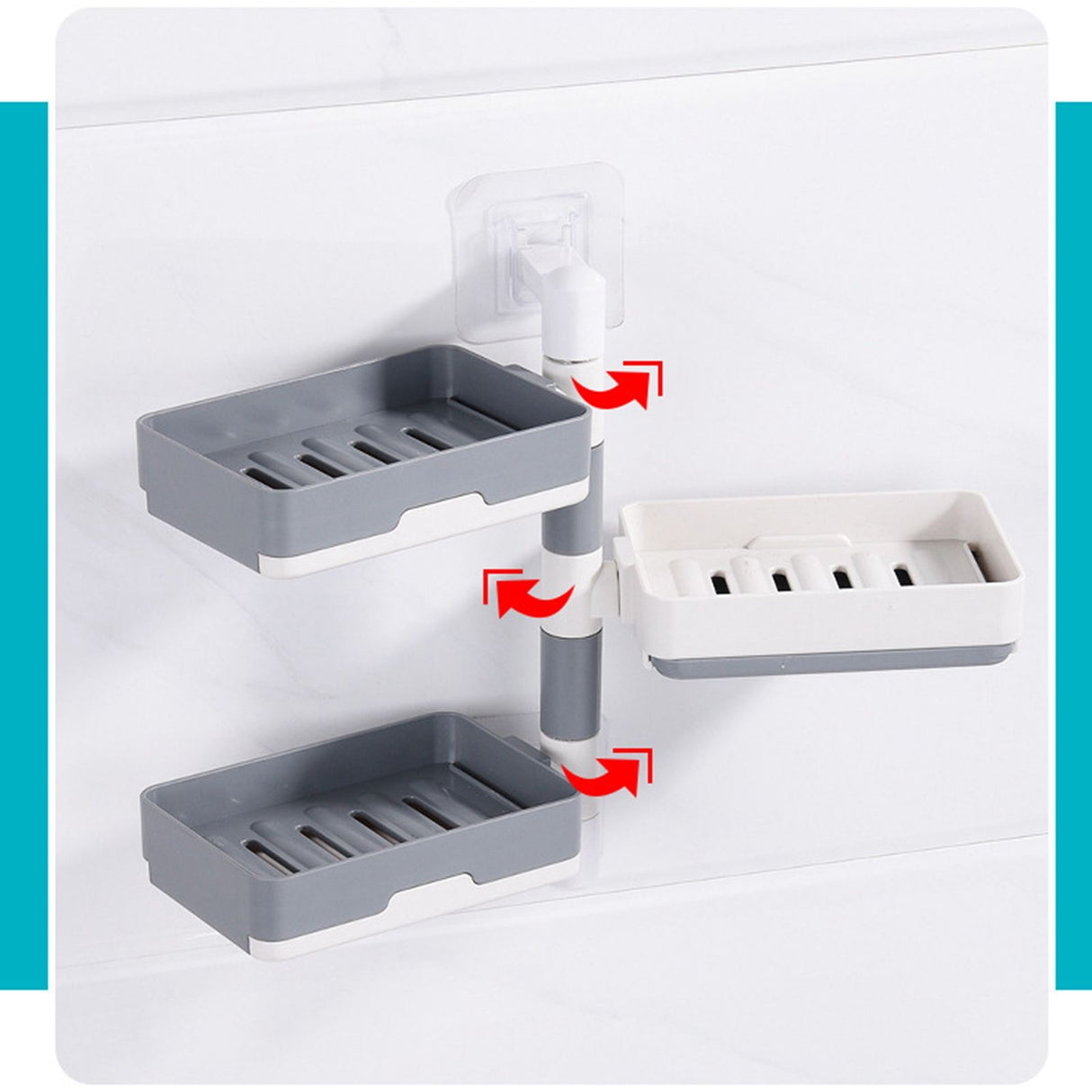 Rotatable Wall Mounted Soap Box 3 Layers HIPS Punch Free Rotatable Soap Container Dish for Household White and Gray Mixed
