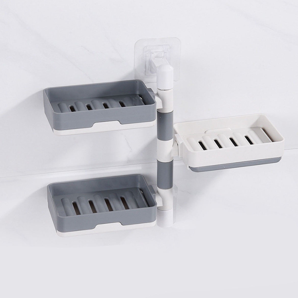 Rotatable Wall Mounted Soap Box 3 Layers HIPS Punch Free Rotatable Soap Container Dish for Household White and Gray Mixed