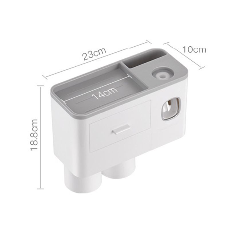 Wall Mounted Toothbrush Holder Multi Function Magnetic Absorption Bathroom Storage Rack with Drawer Toothpaste Dispenser 2 Cup Gray (24.4x11.3x20cm/9.6x4.4x7.9in)