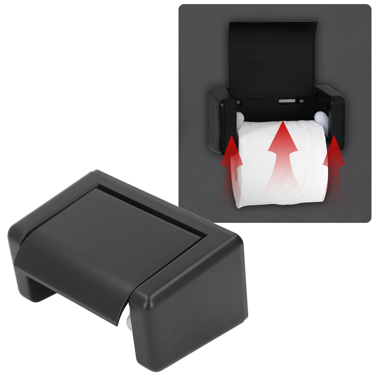 Toilet Roll Paper Holder Plastic Black Wall Mounted Self Adhesive No Punching Container for Bathroom Kitchen