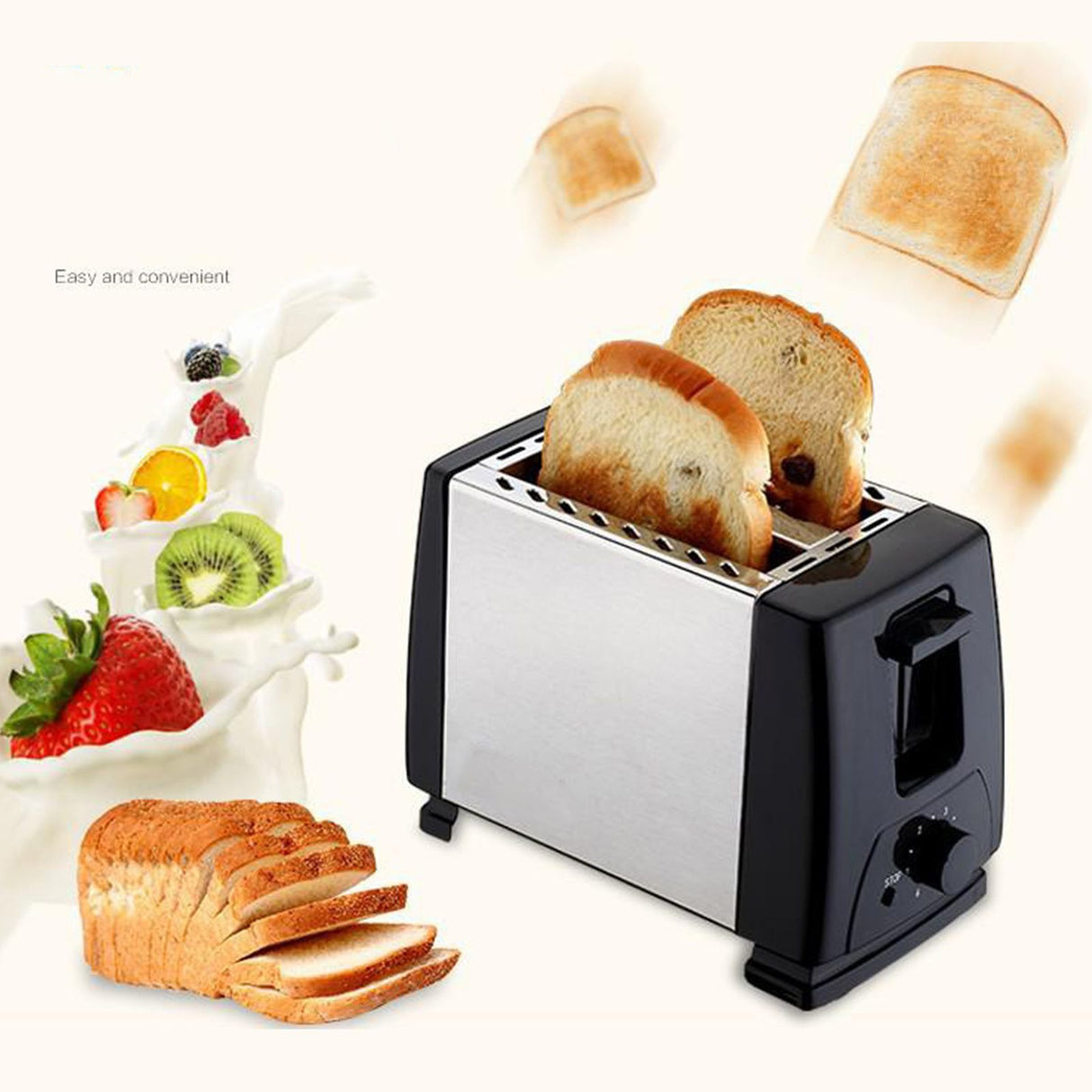 BH 002 Automatic Toaster Multifunctional 2 Slice Toaster Home Breakfast Machine AC 220V Black