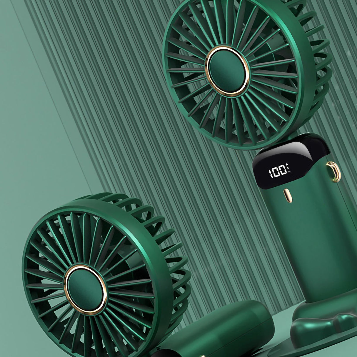 Folding Fan USB Digital Display Handheld Ergonomic Handle ABS PC Small Portable Fan for Outdoor Green 3000M with Aroma Piece and Lanyard