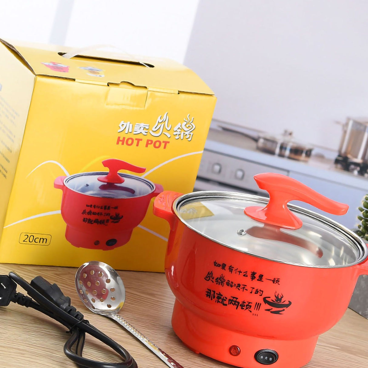 Electric Cooking Pot 1.8L 400 to 800W Stainless Steel Inner Wall 2 Modes Overheating Protection Electric Cooker Red