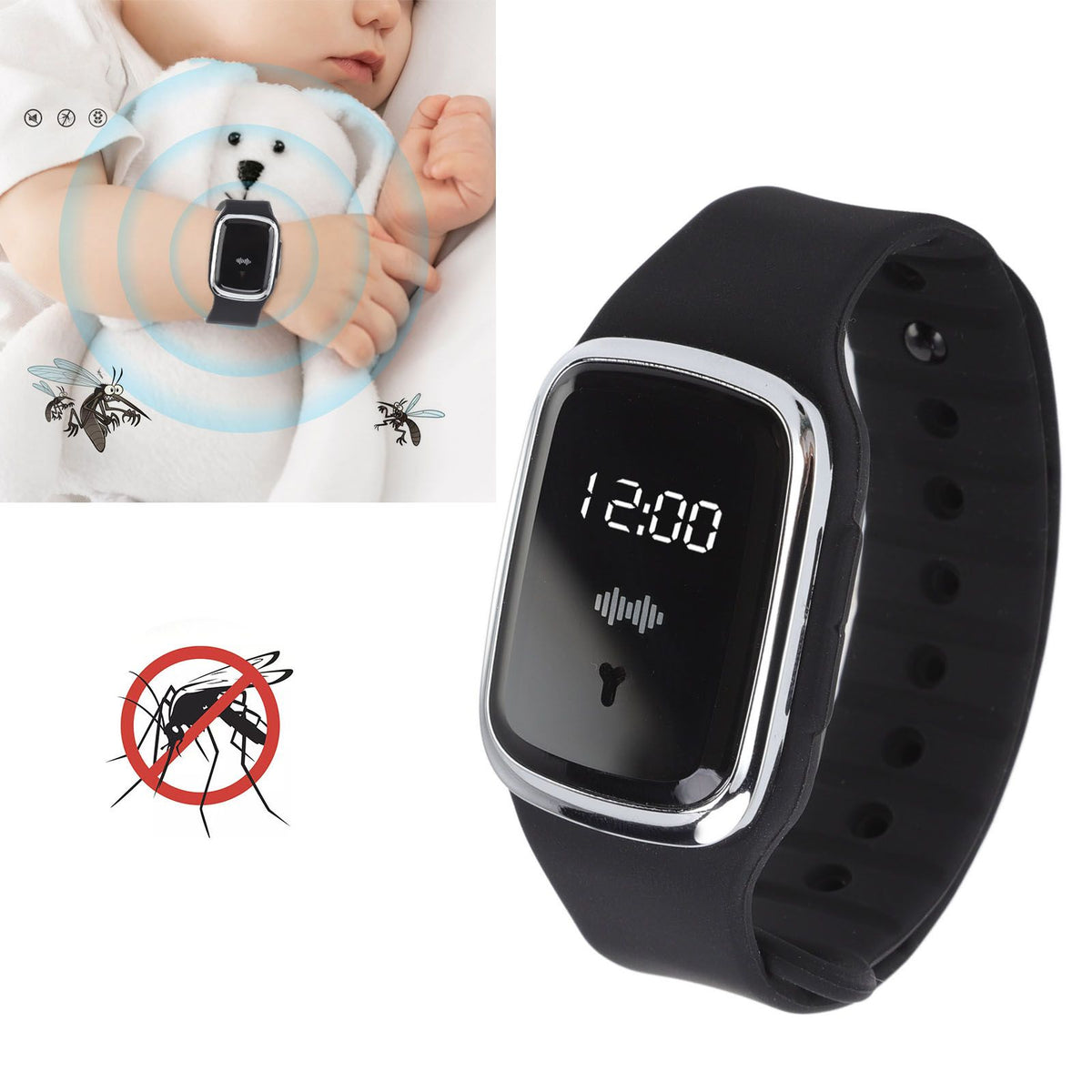 Ultrasonic Mosquito Repellent Bracelet Watch Adjustable Safe USB Mosquito Repellent Bracelet for Pregnant Woman Babies