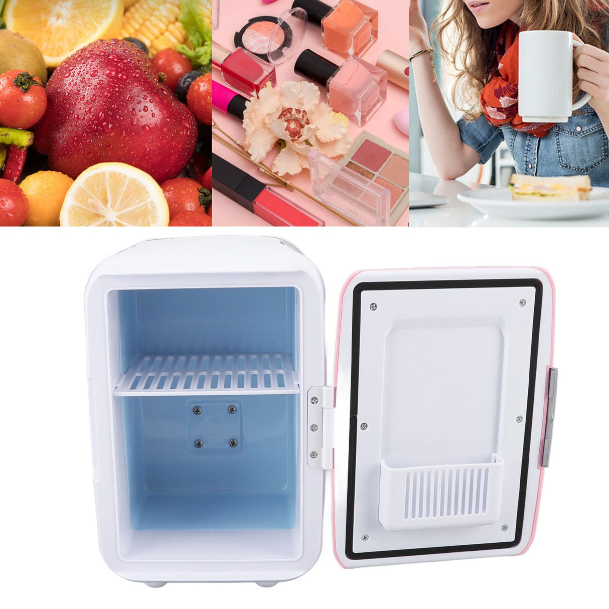 Car Fridge 4 Liters Durable ABS Cosmetic Storage Detachable Partition Portable Mini Fridge for Food Cosmetic Car Pink