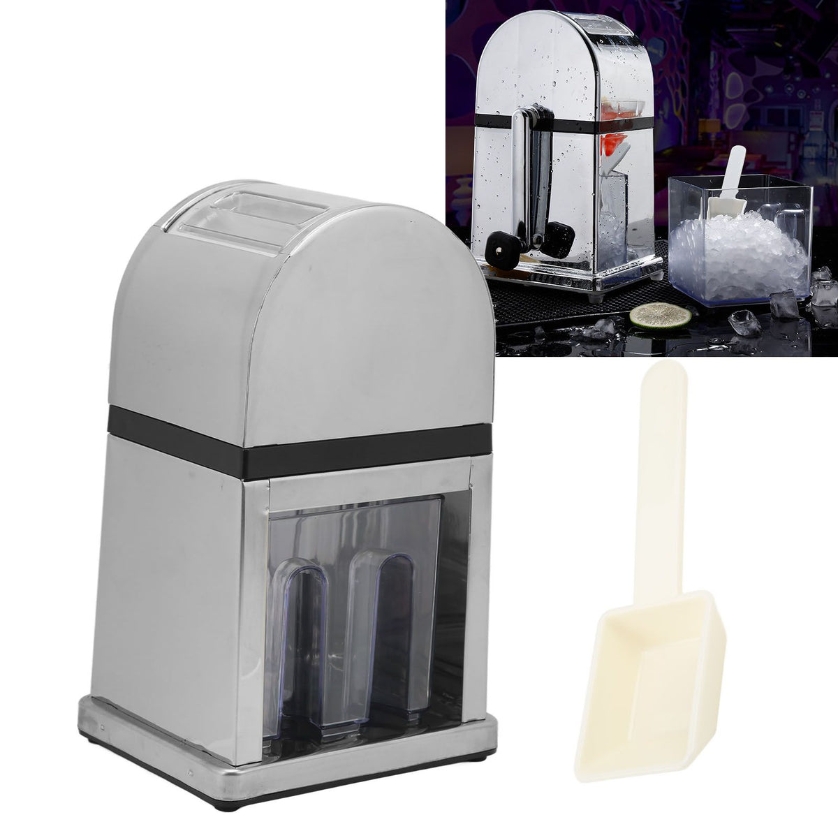 Manual Ice Crusher Labor Saving Hand Crank Shaved Ice Machine with Transparent Cover for Home Bar Restaurant