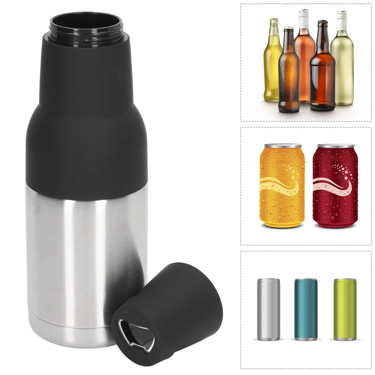 Vacuum Double Wall Stainless Steel Can Insulation and Cold Storage Tank with Bottle Opener Steel Color