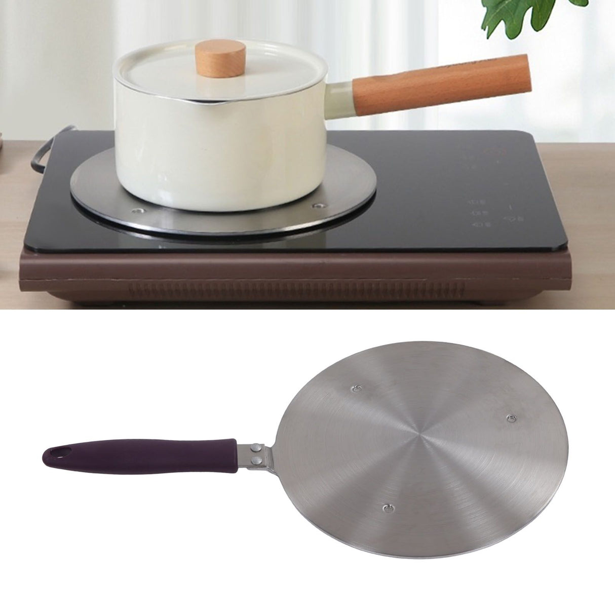 Induction Adapter Plate Stainless Steel Heat Diffuser with Purple Handle Kitchen Accessories for Iron Pot Ceramic Pot 19.5cm/7.68in