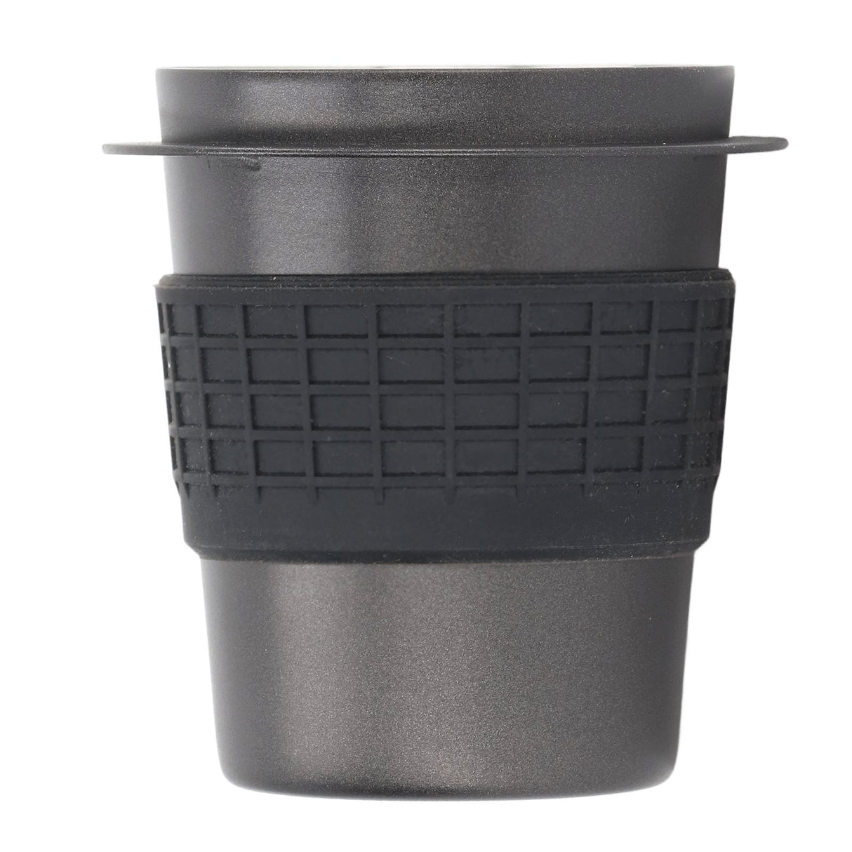 58mm Stainless Steel Coffee Dosing Cup Coffee Machine Handle Receiving Powder Cup with Silicone Ring Black