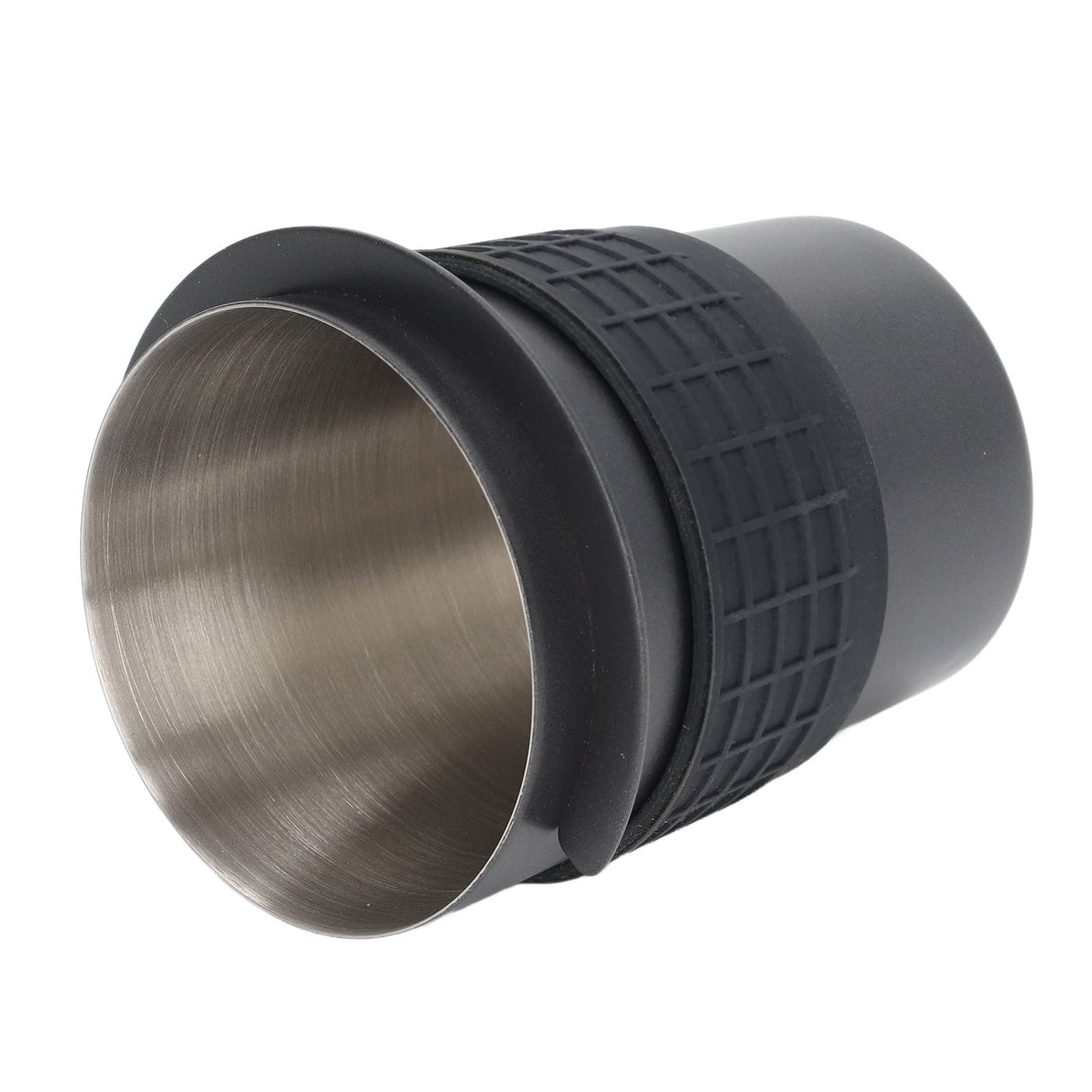 58mm Stainless Steel Coffee Dosing Cup Coffee Machine Handle Receiving Powder Cup with Silicone Ring Black