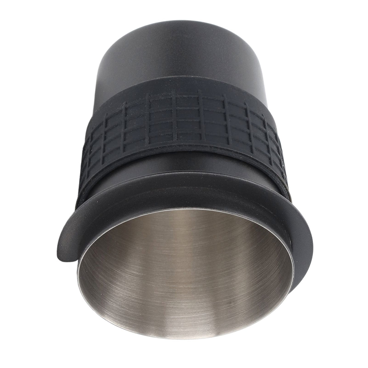 58mm Stainless Steel Coffee Dosing Cup Coffee Machine Handle Receiving Powder Cup with Silicone Ring Black