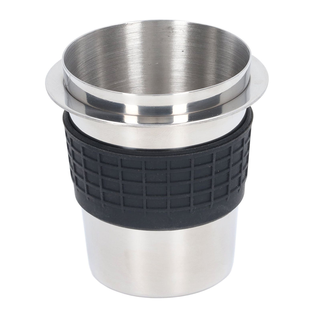 58mm Stainless Steel Coffee Dosing Cup Coffee Machine Handle Receiving Powder Cup with Silicone Ring Stainless Steel Color