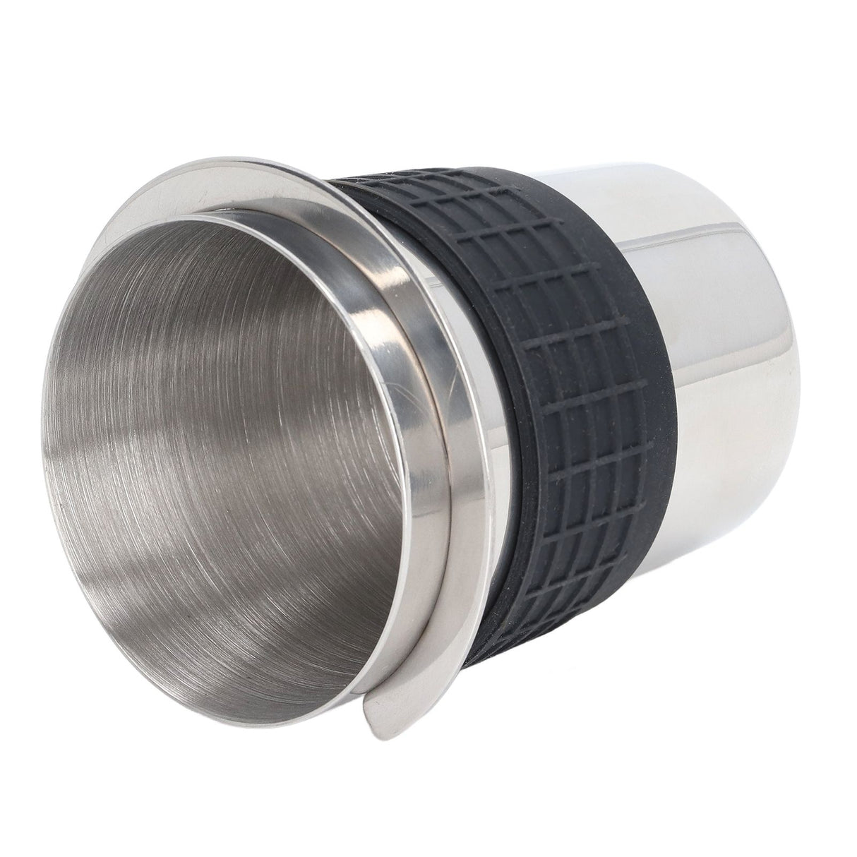 58mm Stainless Steel Coffee Dosing Cup Coffee Machine Handle Receiving Powder Cup with Silicone Ring Stainless Steel Color
