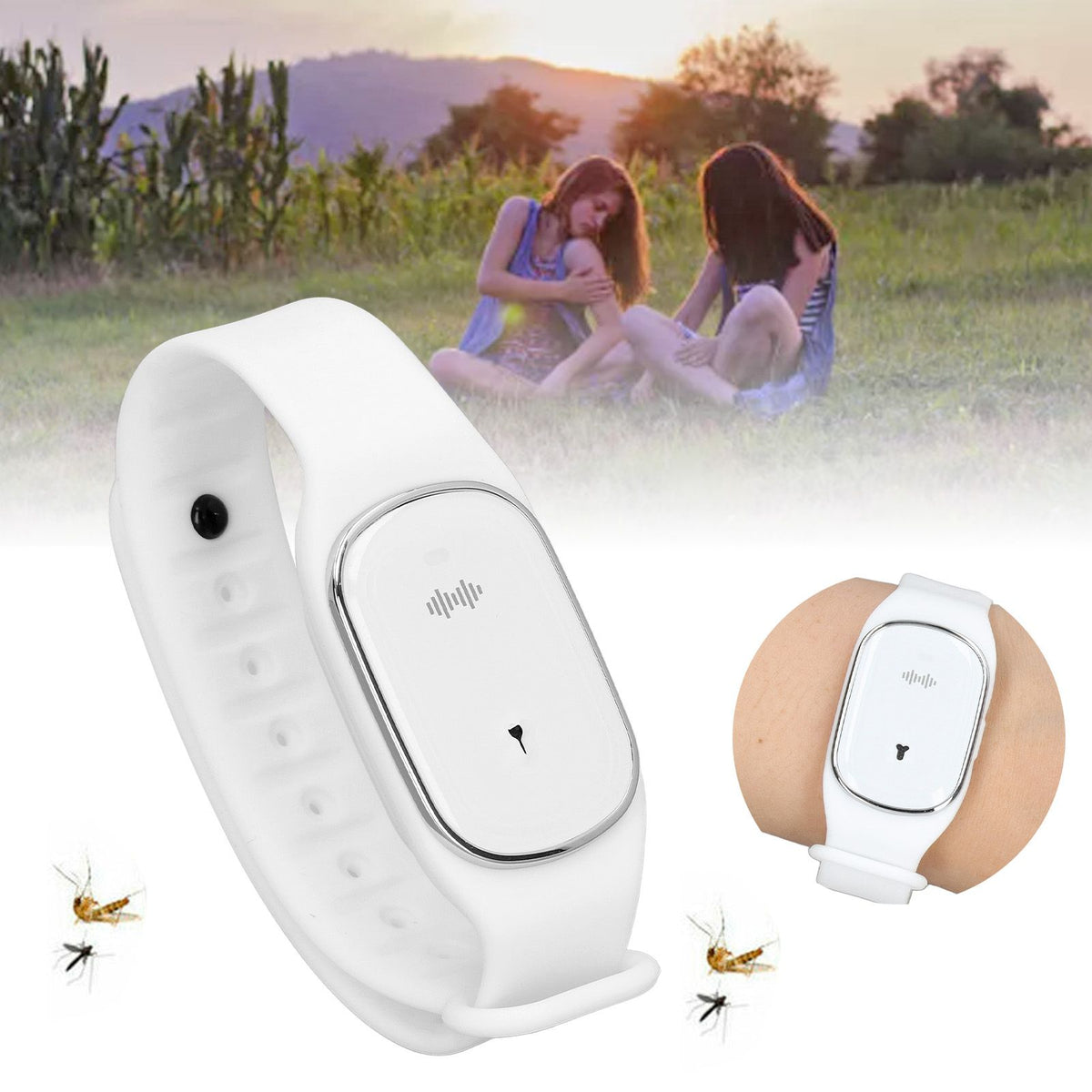 Mosquito Repellent Bracelet Outdoor Ultrasonic USB Charging Anti Mosquito Wristband for Kids Pregnant Woman White