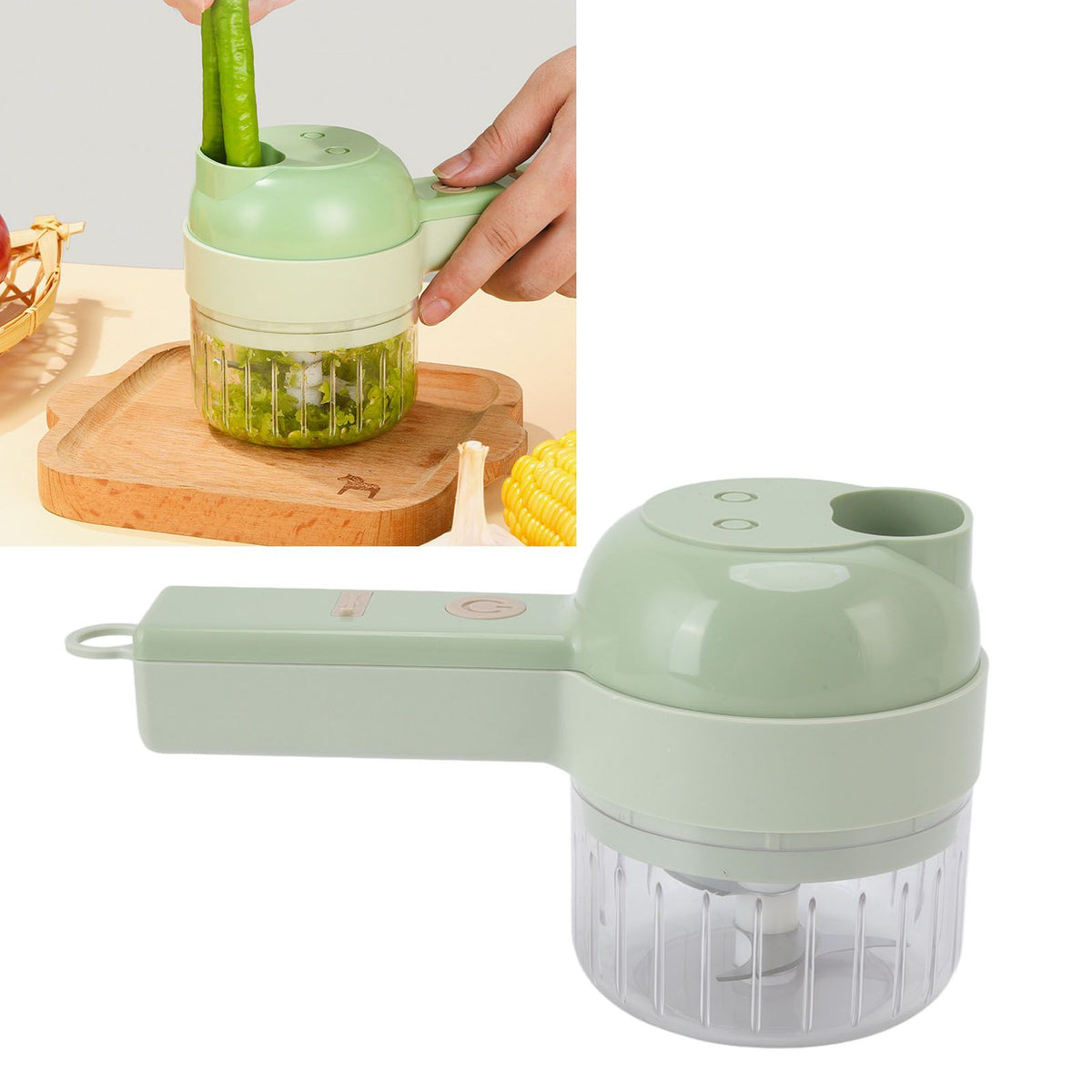 Garlic Chopper Handheld USB Charging Open Feeding Port Waterproof Body Stainless Steel Blade Food Chopper