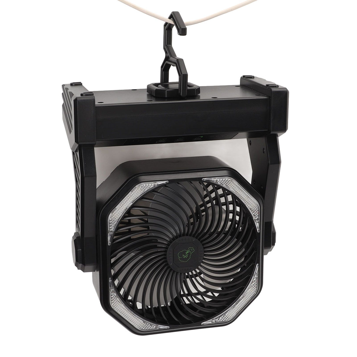 Camping Fan with LED Lantern 4 Levels 270 Degree Pivot Large Air Volume USB Rechargeable Outdoor Tent Fan with Light Hook Black