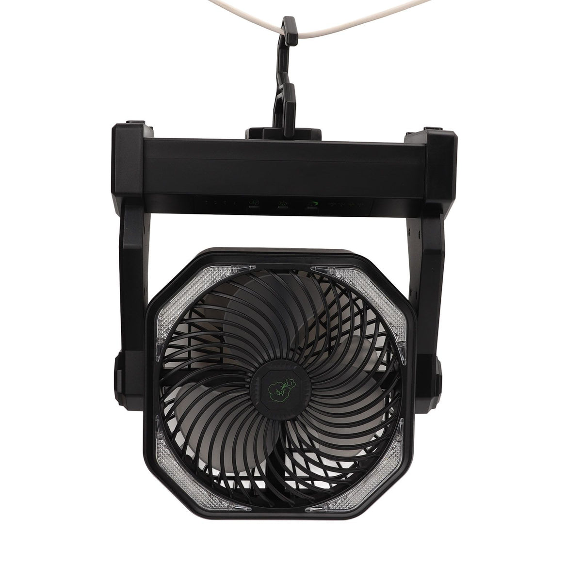 Camping Fan with LED Lantern 4 Levels 270 Degree Pivot Large Air Volume USB Rechargeable Outdoor Tent Fan with Light Hook Black