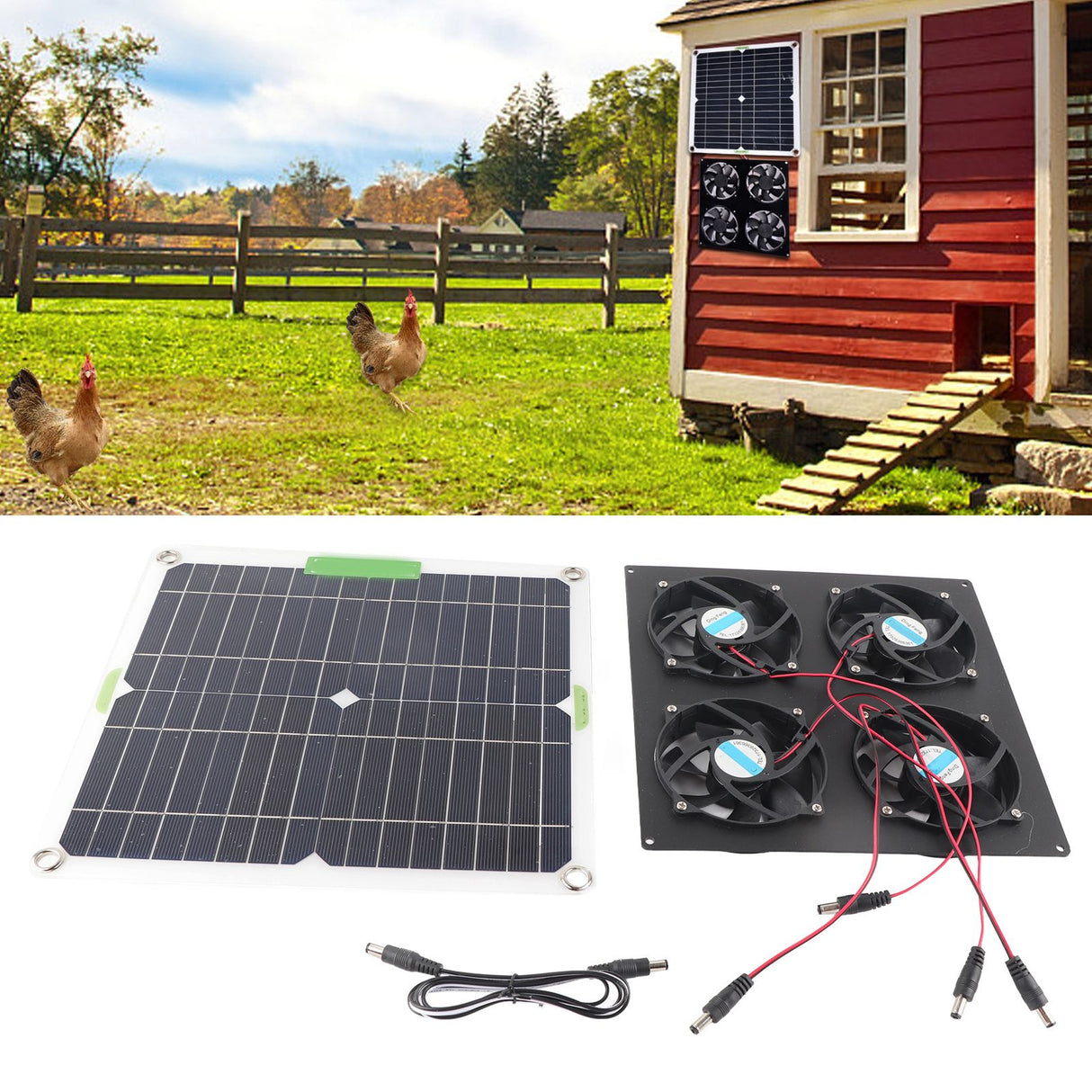 Solar Panel Fan Kit Waterproof Monocrystalline Silicon Solar Fan 4 Ports Ventilator Exhaust Fan for Greenhouses
