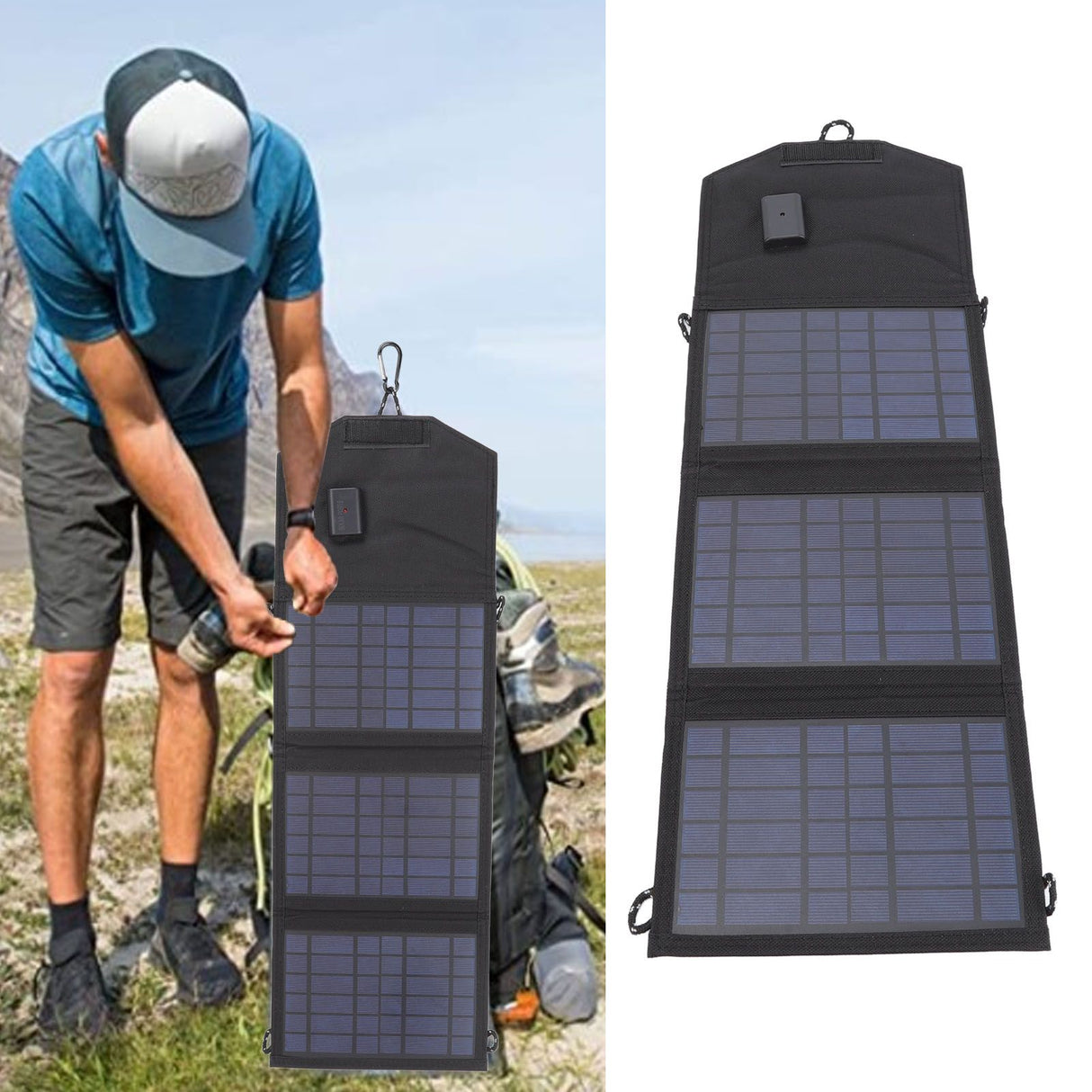 Solar Charger Portable Foldable Polysilicon Solar Power Bank with Hooks for Camping 10.5W 5V