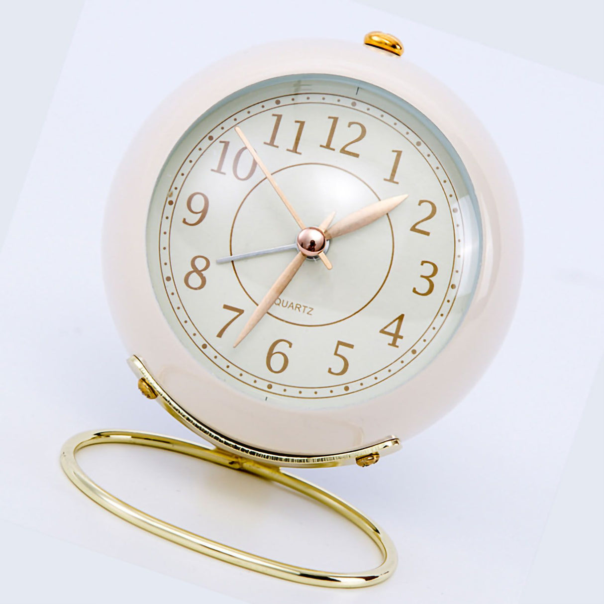 European Style Metal Clock Ingenious Mute Round Children Electronic Quartz Alarm Clock for Living Room Bedroom White
