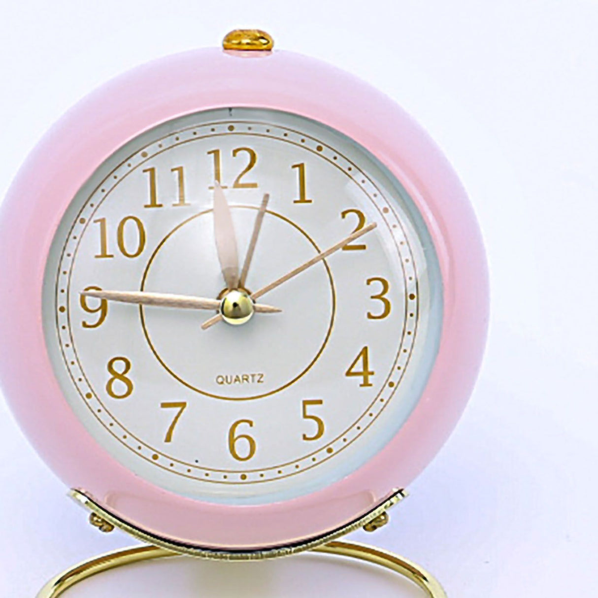 European Style Metal Clock Ingenious Mute Round Children Electronic Quartz Alarm Clock for Living Room Bedroom Pink