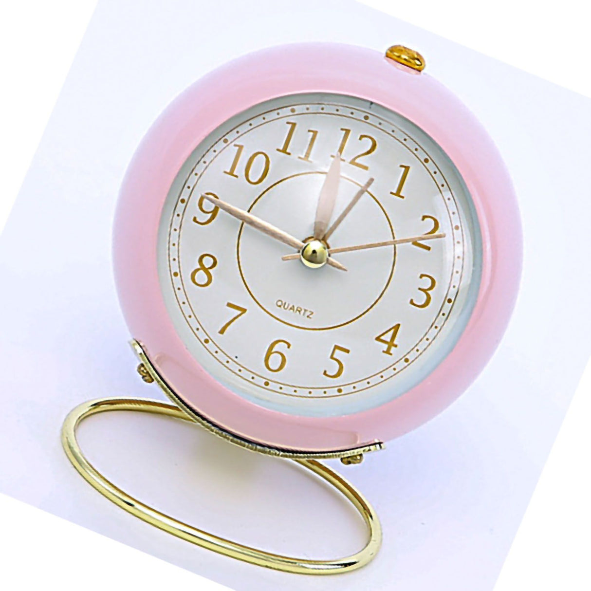 European Style Metal Clock Ingenious Mute Round Children Electronic Quartz Alarm Clock for Living Room Bedroom Pink