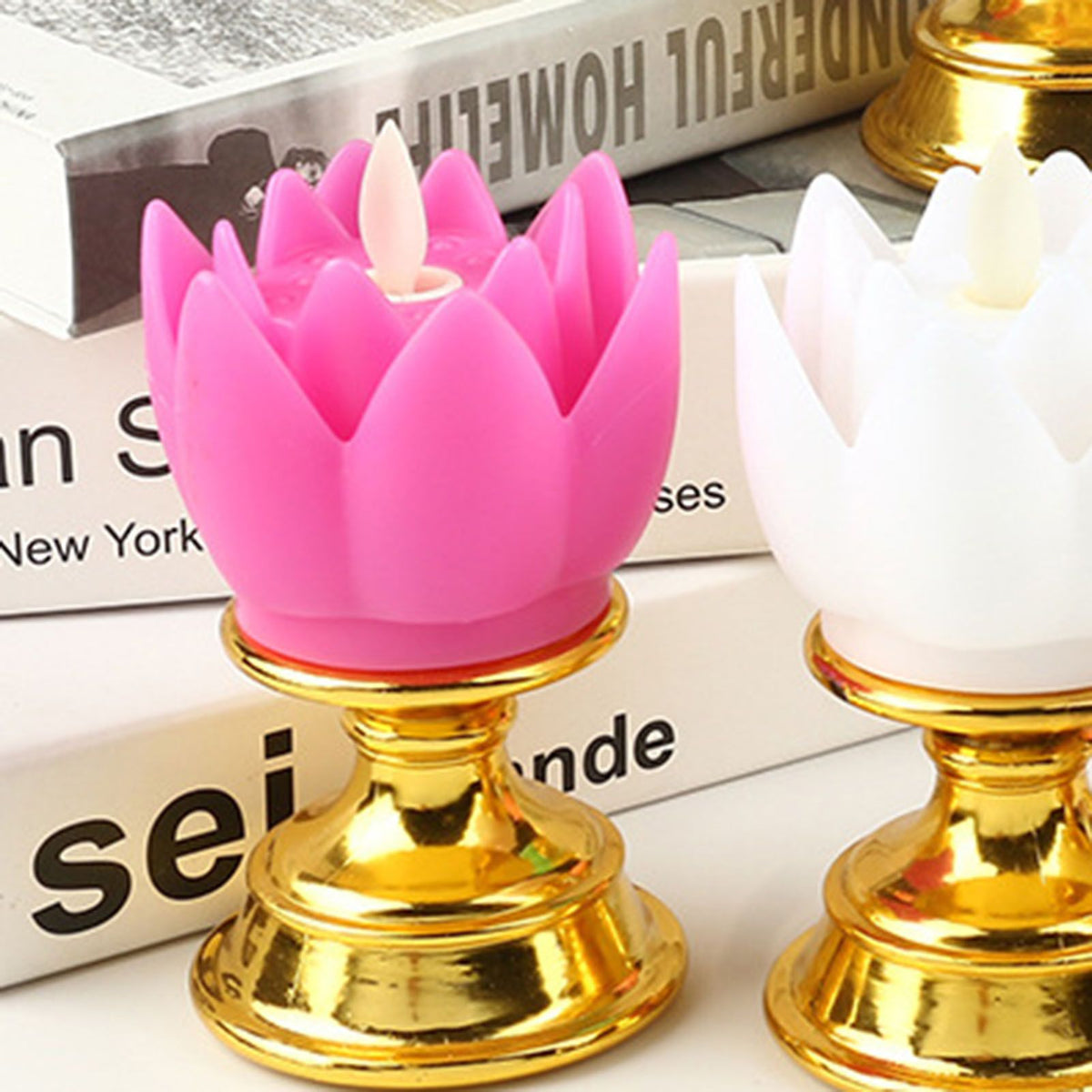 LED Lotus Lamp Colorful LED Soft Natural Light Lifelike Safe Odorless Durable Buddha Lamp for Bedroom Office Living Room Purple