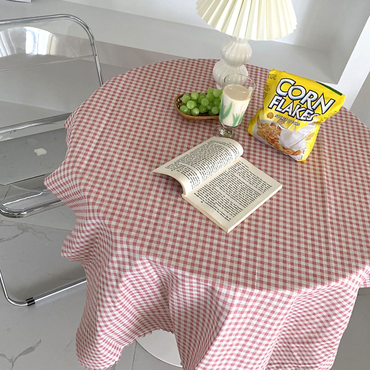 Desk Tablecloth Plaid Table Cover Linen Cotton Backdrop Dustproof Home Decoration for Office Dormitory Pink 70x70cm / 27.6x27.6in