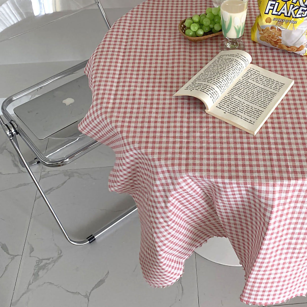 Desk Tablecloth Plaid Table Cover Linen Cotton Backdrop Dustproof Home Decoration for Office Dormitory Pink 150x150cm / 59.1x59.1in
