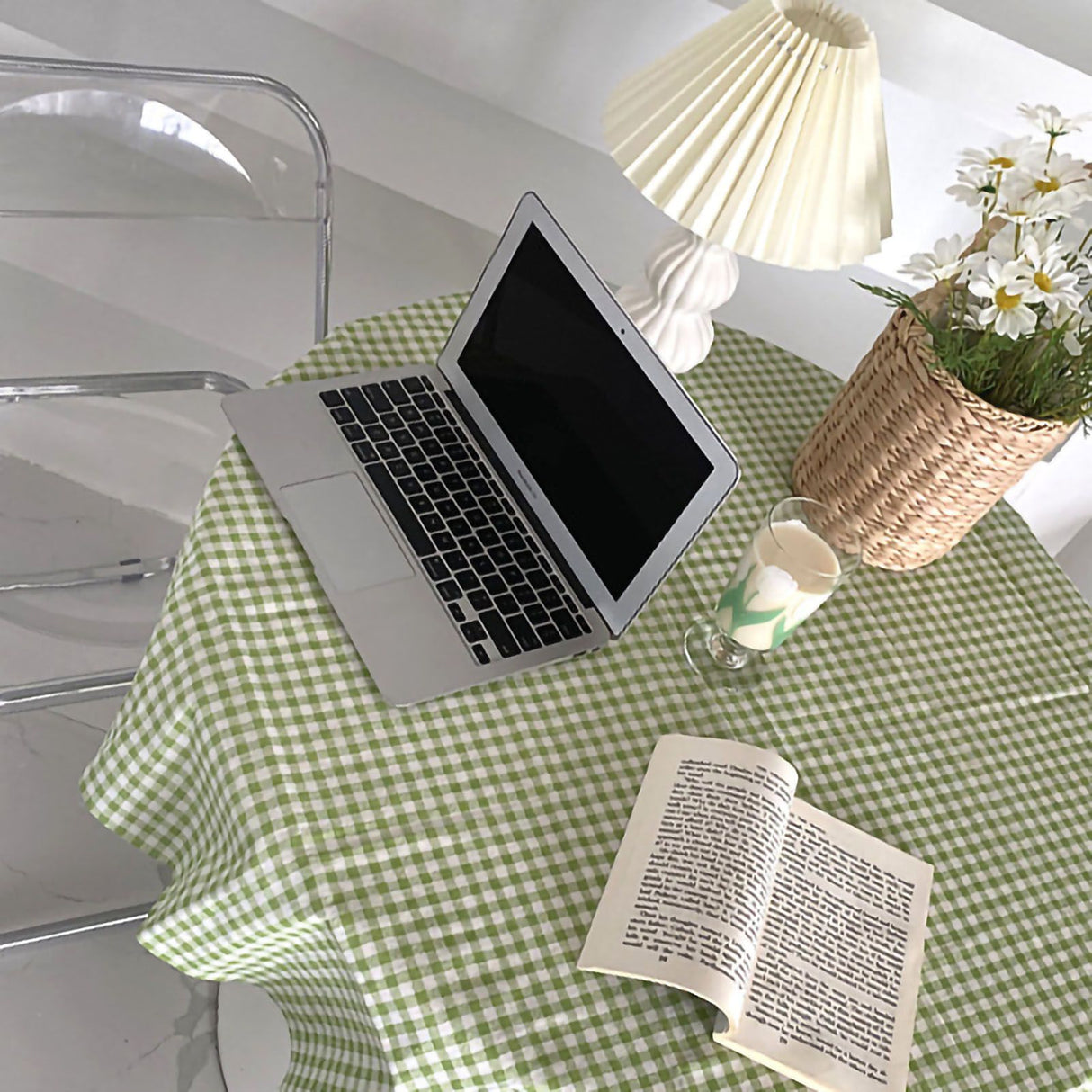 Desk Tablecloth Plaid Table Cover Linen Cotton Backdrop Dustproof Home Decoration for Office Dormitory Green 70x70cm / 27.6x27.6in