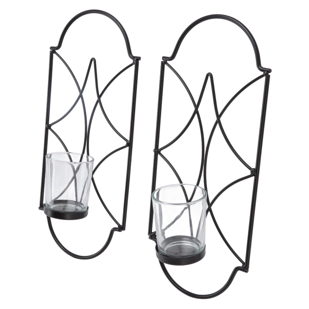 2Pcs Wall Mounted Candle Holder Iron Glass Sconces Decoration Accessories for Living Room Bedroom Black
