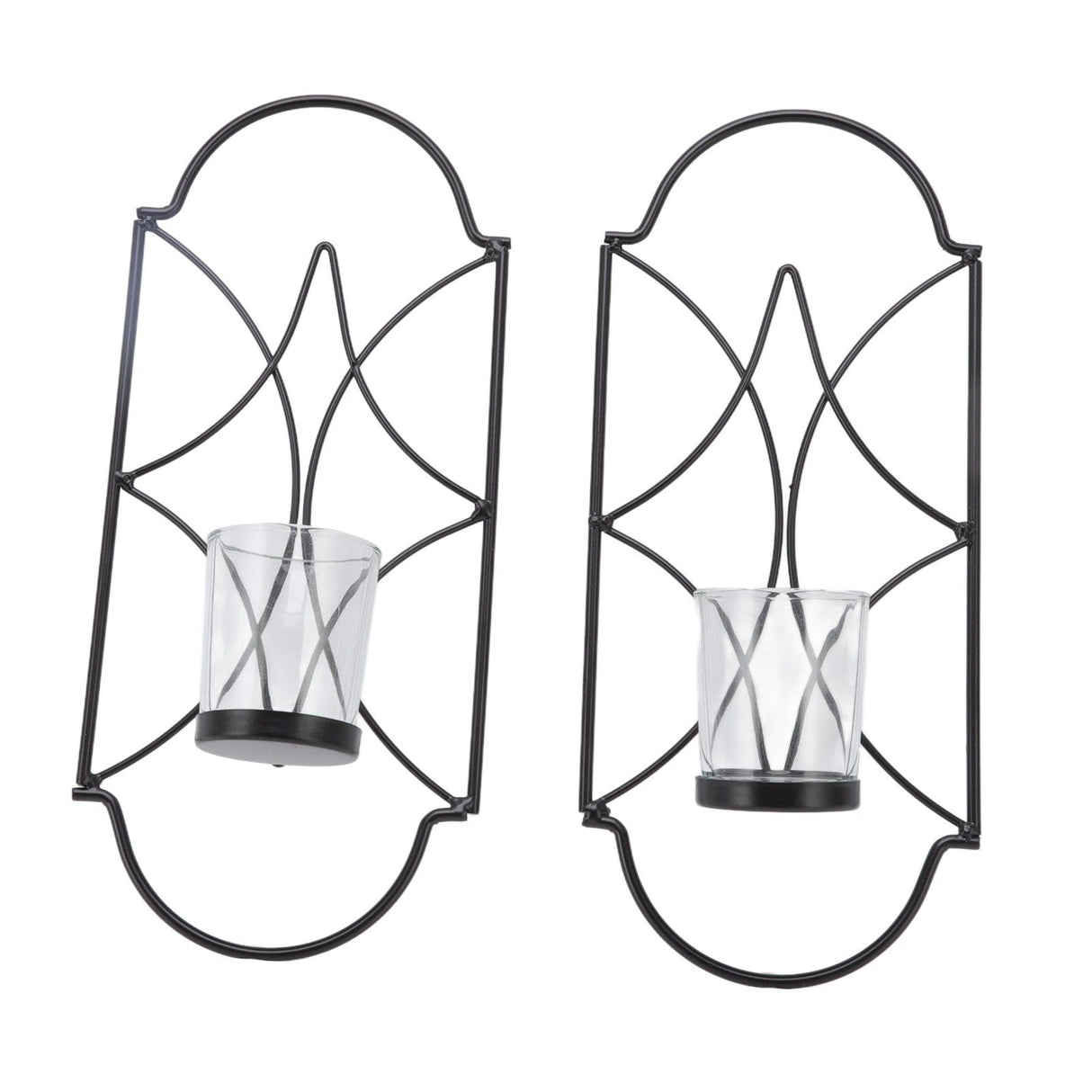 2Pcs Wall Mounted Candle Holder Iron Glass Sconces Decoration Accessories for Living Room Bedroom Black