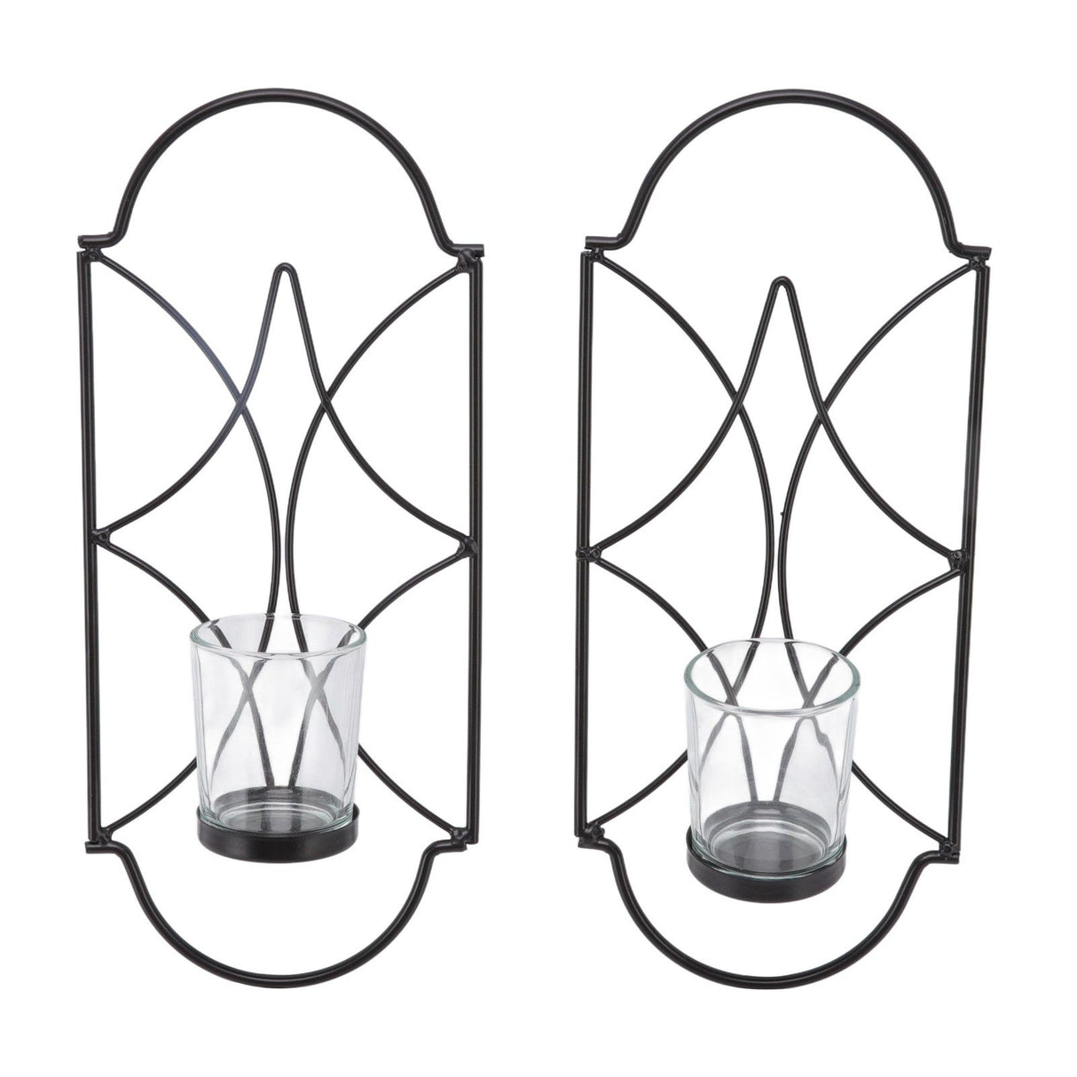 2Pcs Wall Mounted Candle Holder Iron Glass Sconces Decoration Accessories for Living Room Bedroom Black