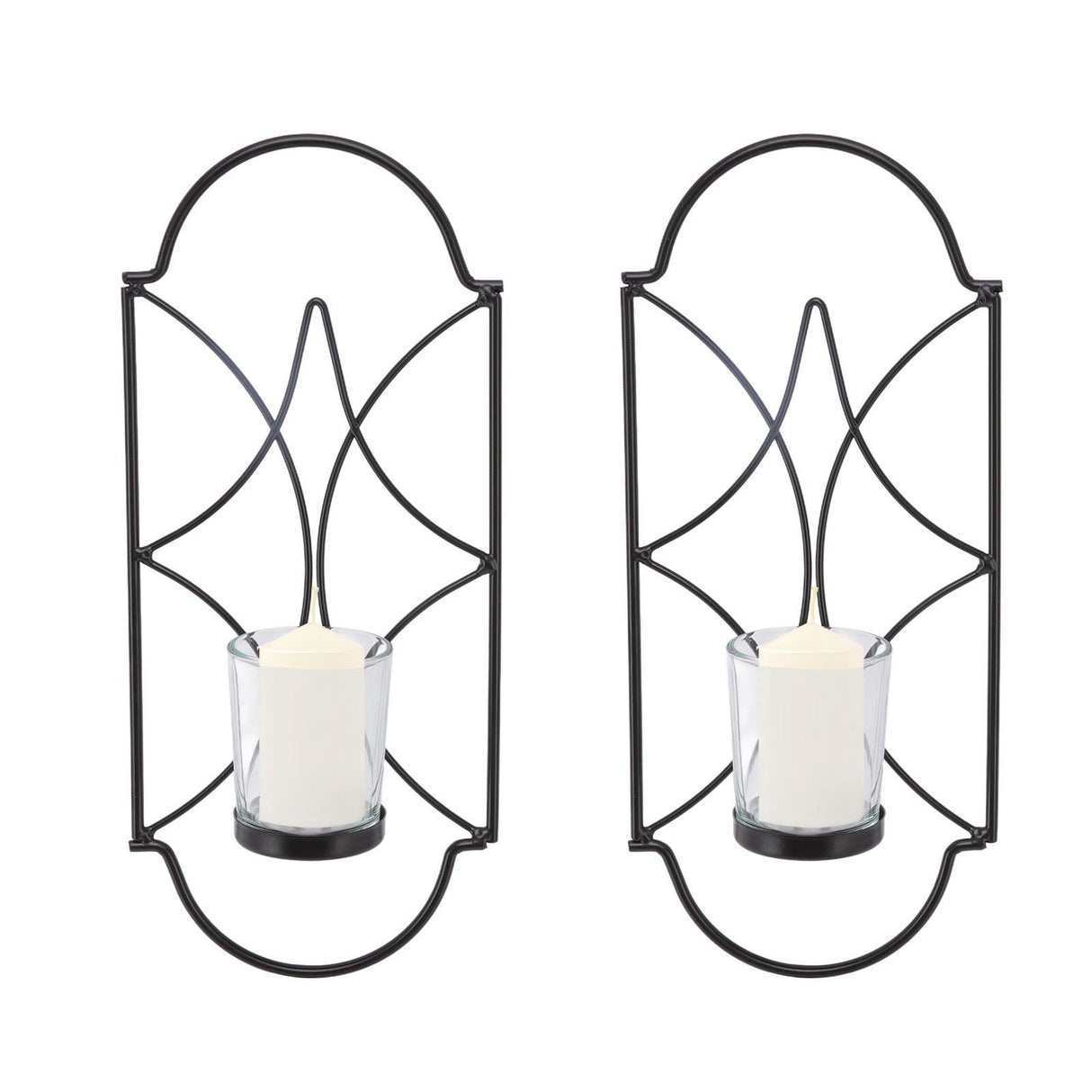 2Pcs Wall Mounted Candle Holder Iron Glass Sconces Decoration Accessories for Living Room Bedroom Black