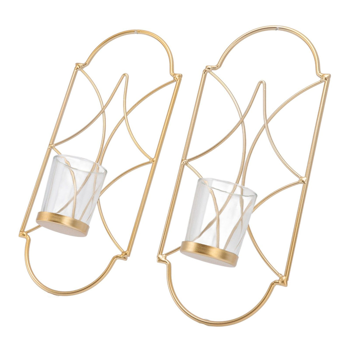 2Pcs Wall Mounted Candle Holder Iron Glass Sconces Decoration Accessories for Living Room Bedroom Gold