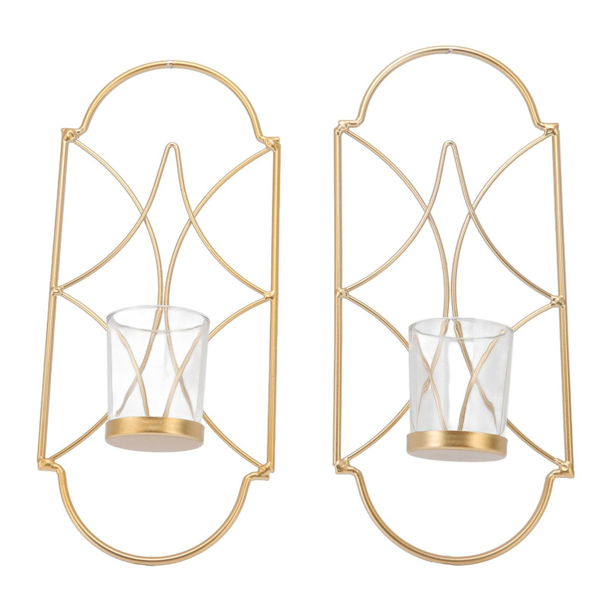 2Pcs Wall Mounted Candle Holder Iron Glass Sconces Decoration Accessories for Living Room Bedroom Gold